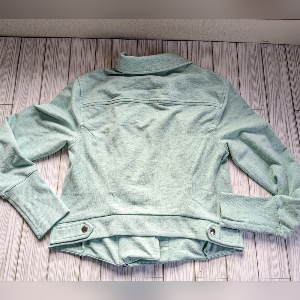 H by Halston Cotton French Terry Moto Jacket in Light Turquoise Size 10 - Picture 9 of 11
